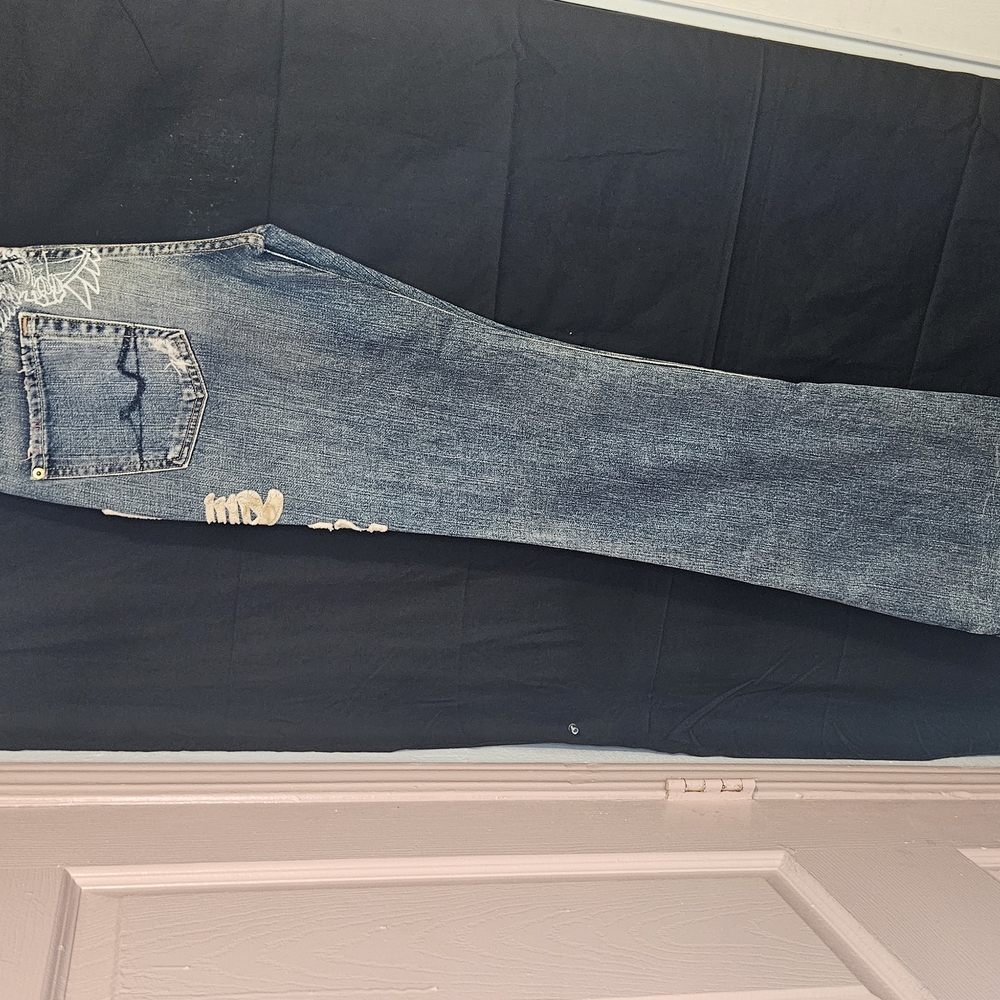 USA Made Distressed Denim Jeans with Brass Button